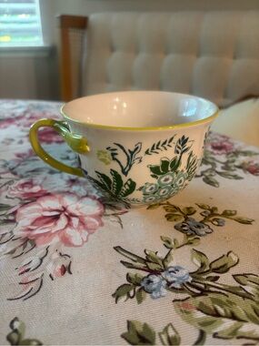 Anthropologie Green Floral Ceramic mug  with Handle